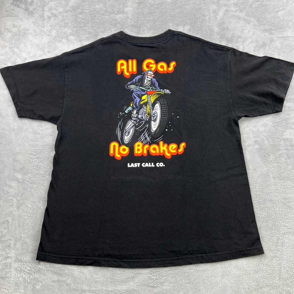 Last Call Co All Gas No Brakes Graphic T-Shirt 2XL Black Biker Streetwear Tee